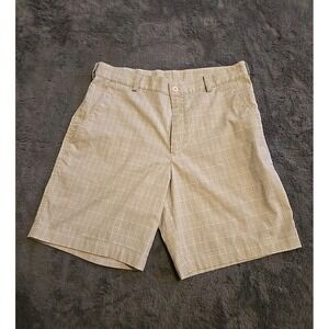 Nike Golf Shorts Mens 32 Tan Beige Plaid Dri-FIT Flat Front Performance Pockets